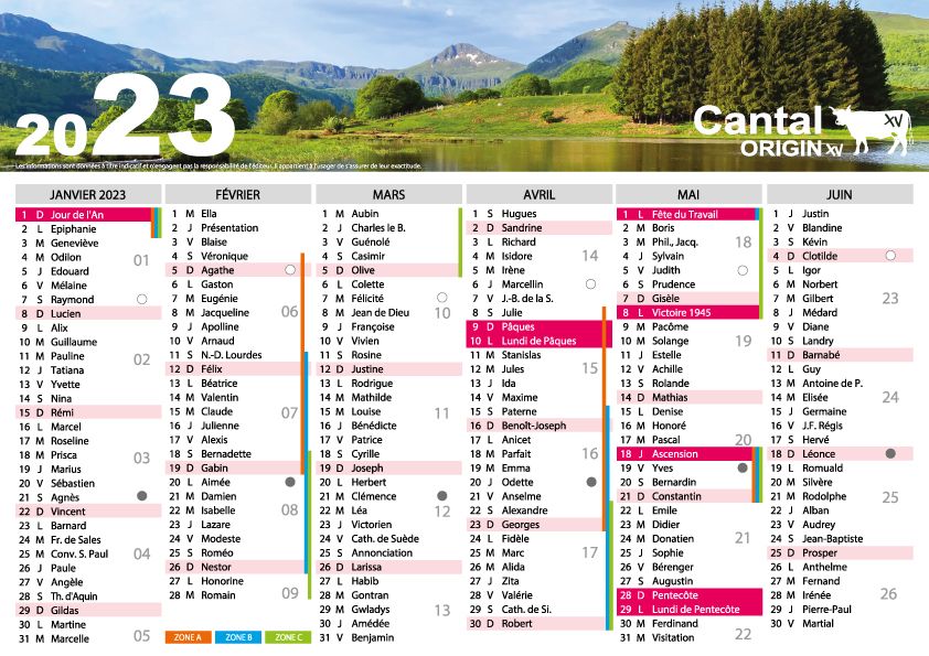 Calendrier Cantal Origin XV - une marque identitaire de promotion du Département du Cantal par ALTAprod et ANCOOR